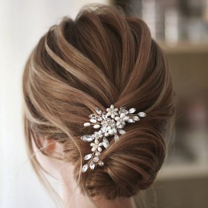 2 piece Silver Glass Marquise-shaped U-shaped hairclip With Handmade Pearls